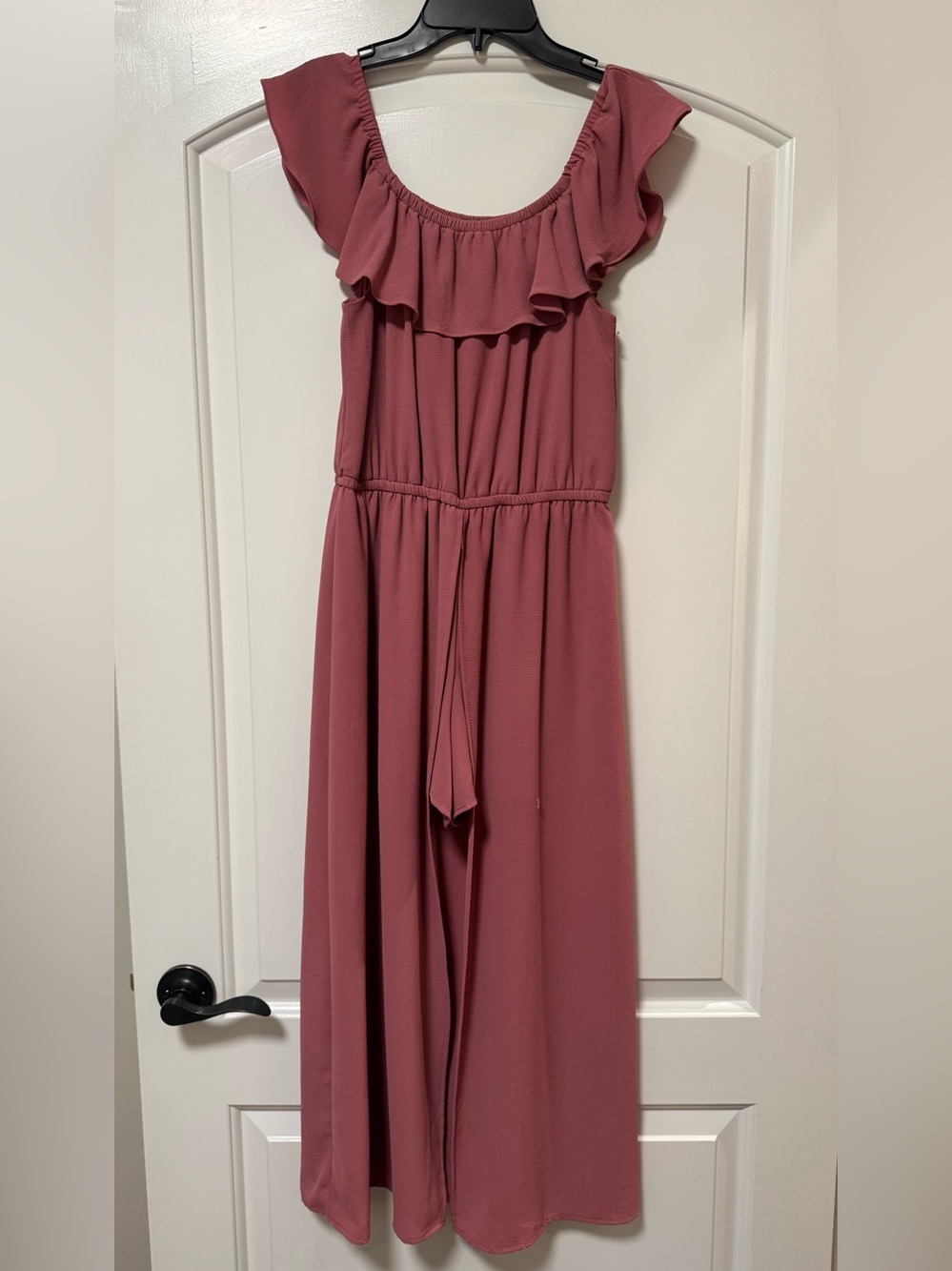 Girls Ruffled Maxi Dress/Romper in Dusty Rose